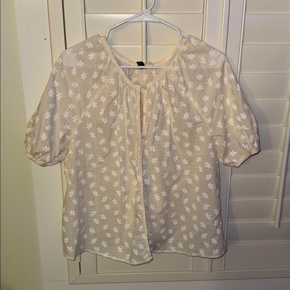 Cream Floral Blouse - button front